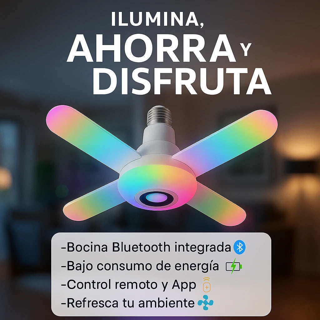 Lámpara LED + Bocina Bluetooth +Aspas Multicolores - ¡Crea el ambiente perfecto con tu música favorita!